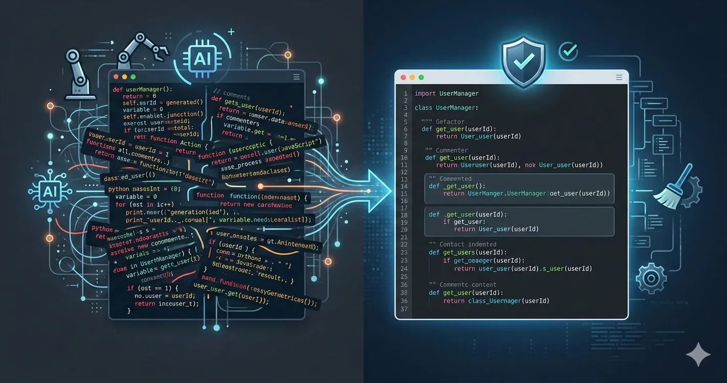 Vorher-Nachher-Darstellung eines Vibe Code Cleanups